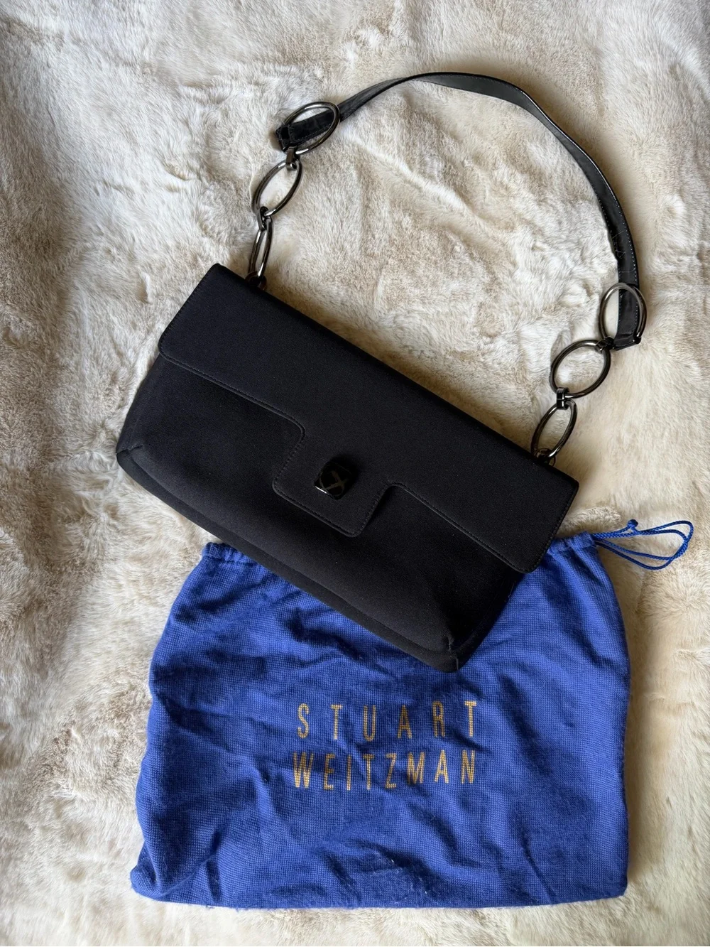 Stuart Weitzman Black Shoulder Bag with Chain-Link Strap